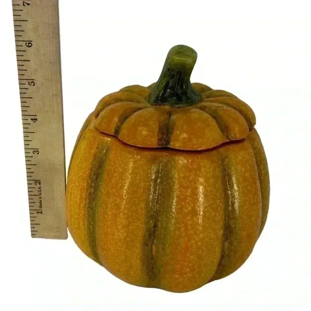VINTAGE HALLOWEEN CERAMIC PUMPKIN DECOR SHELF STORAGE CENTER PIECE CANDY BOWL